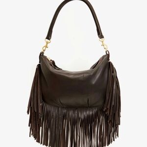 Clare V Petit Moyen-Brown fringe